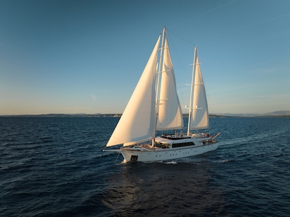 Love Story sailing yacht cruising in calm Adriatic waters with full sails
