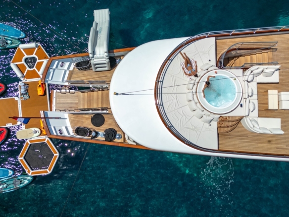 Aerial view of MAIA yacht with jacuzzi and sun deck