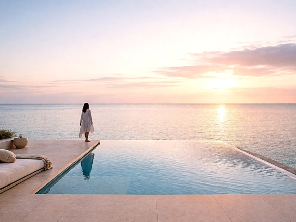 Open horizon over the sea at sunset, calm and peaceful