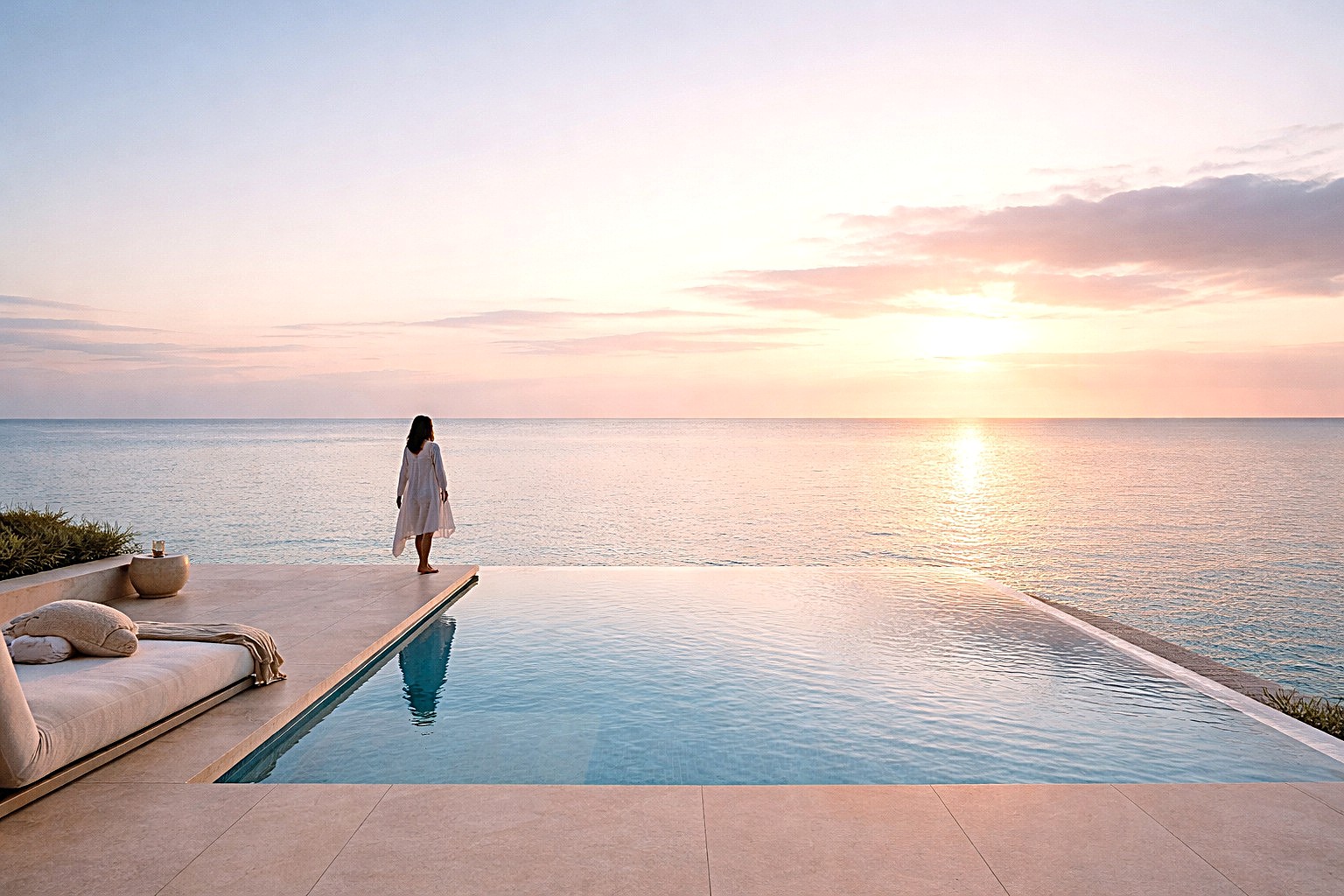 Open horizon over the sea at sunset, calm and peaceful