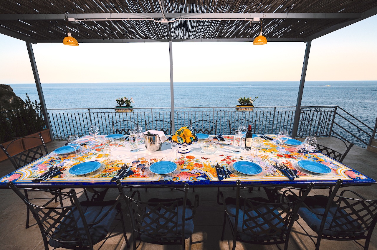 Alfresco dining terrace at Villa Eris overlooking the Amalfi Coast