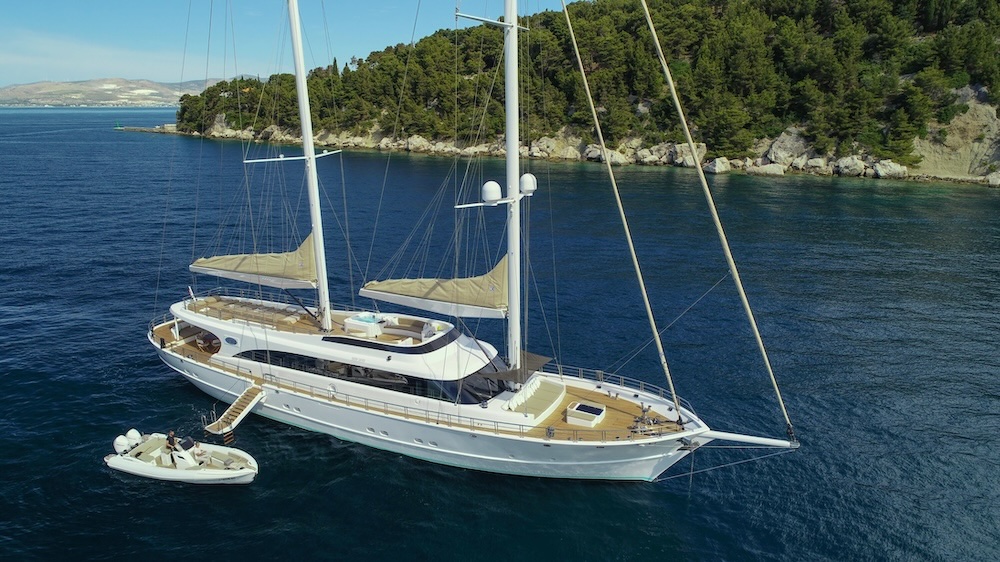 Acapella sailing yacht at anchor along the Dalmatian coast Croatia
