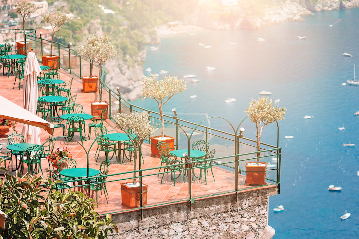 Amalfi Coast terrace with sea view and Mediterranean coastline