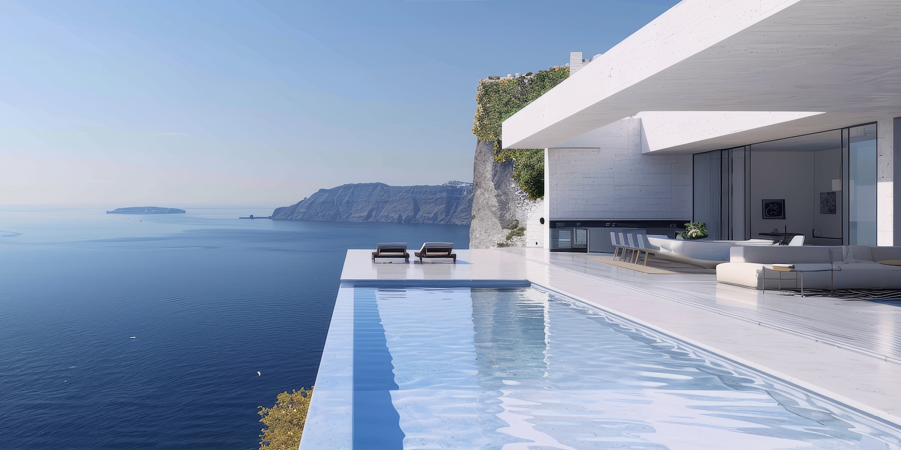 Coastal villa with infinity pool overlooking calm open sea