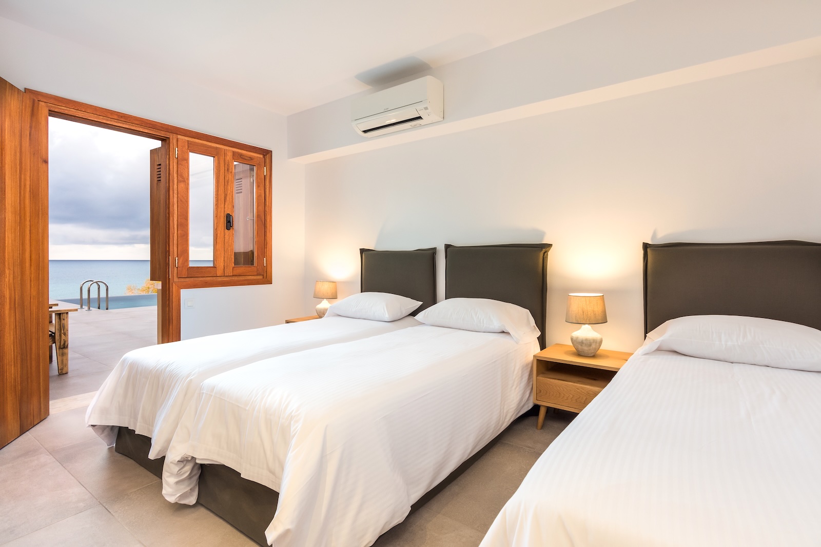 Bedroom with sea view at Beach House Arvi West in Crete