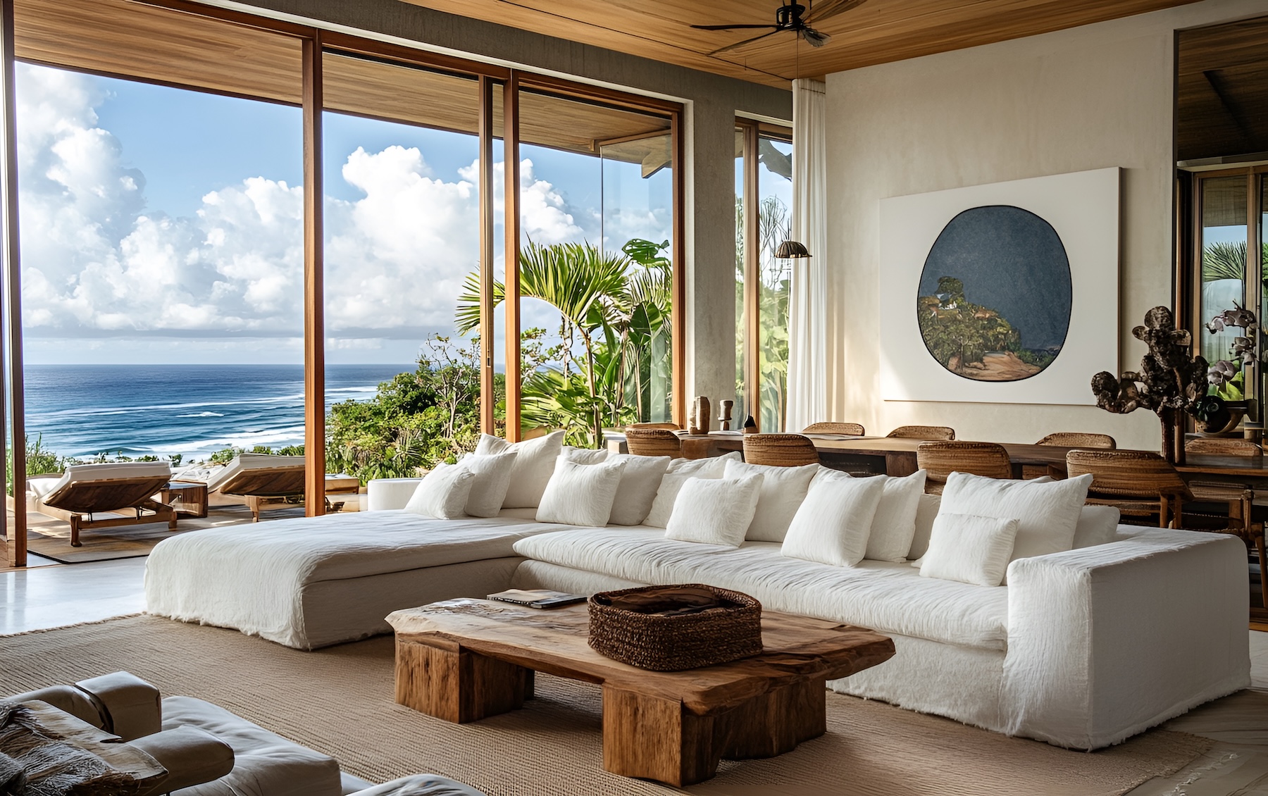 Open coastal villa living space with ocean views and indoor-outdoor design