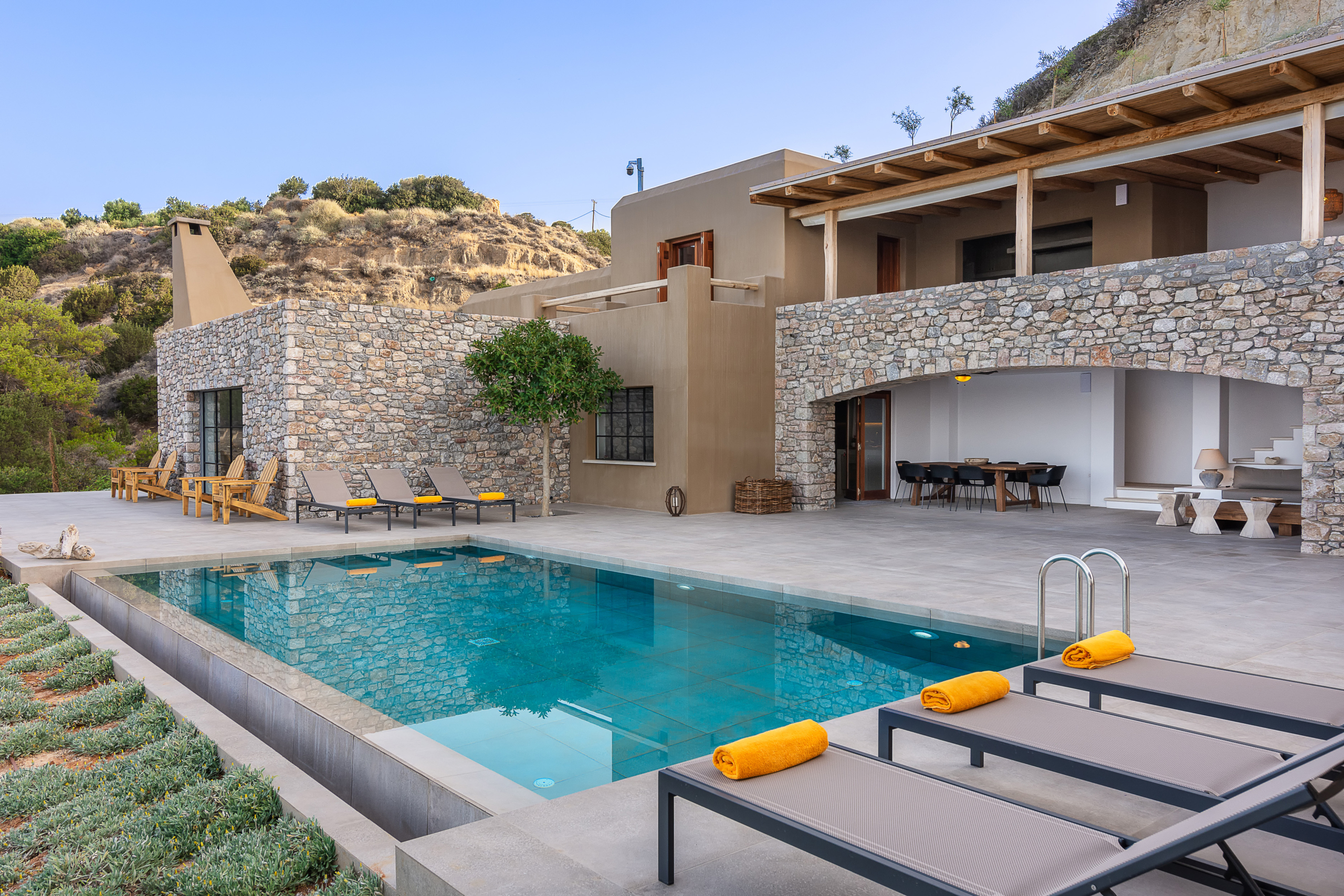 Mediterranean coastal estate terrace overlooking the sea in South Crete