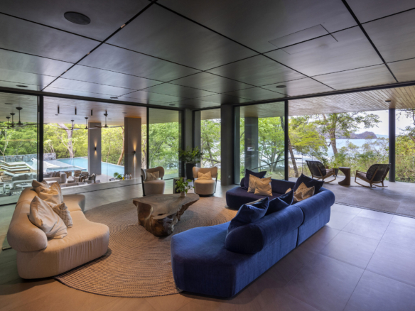 Open living space and infinity pool at Villa Avellana overlooking the Pacific in Costa Rica